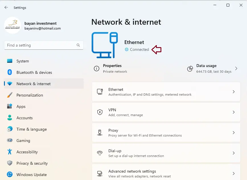 Windows settings network & internet