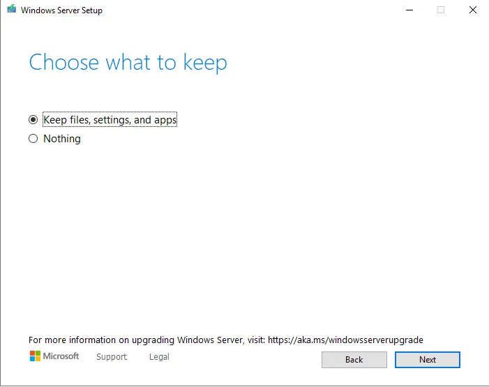 Windows setup choose what to keep