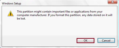 Windows setup format partitions