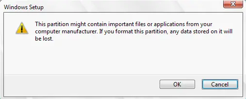 Windows setup partitions warnings