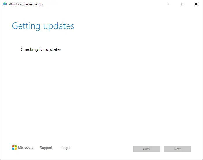 Windows setup stars checking for updates