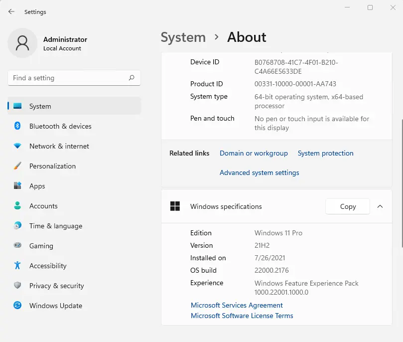 Windows specifications build version