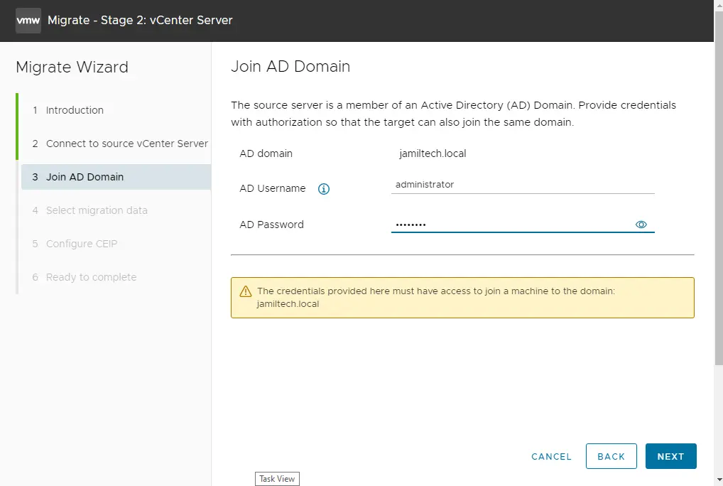 Windows vCenter migration join domain