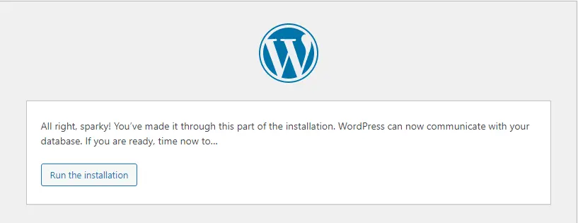 WordPress run the installation