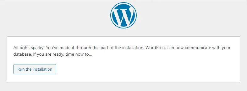WordPress run the installation