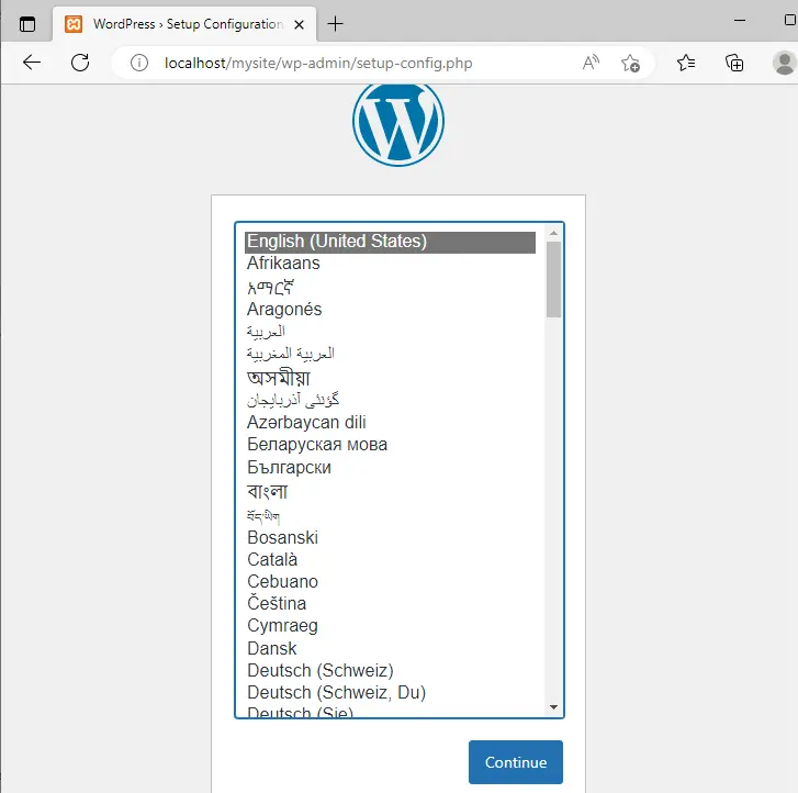 WordPress setup configuration XAMPP