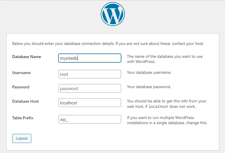 WordPress setup configuration