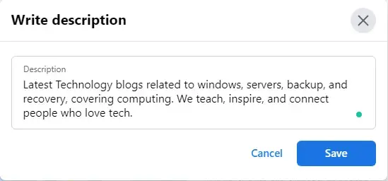 Write description Facebook page