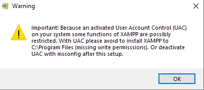 XAMPP installer UAC warning