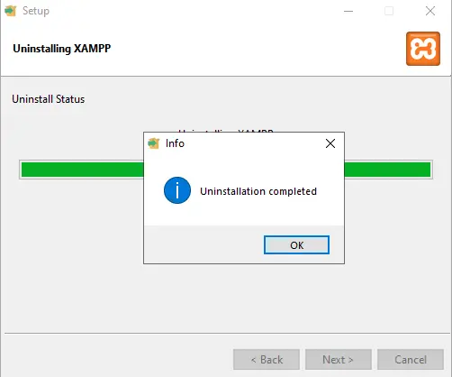 XAMPP uninstallation completed