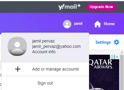 Yahoo account settings