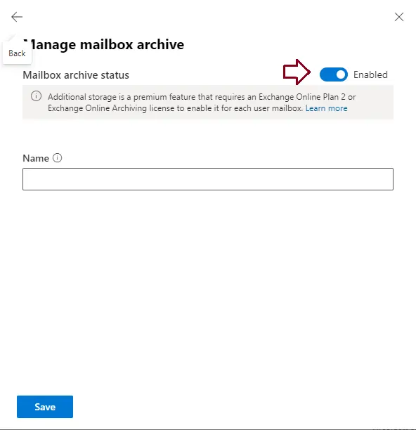 disable archive mailbox in Microsoft 365