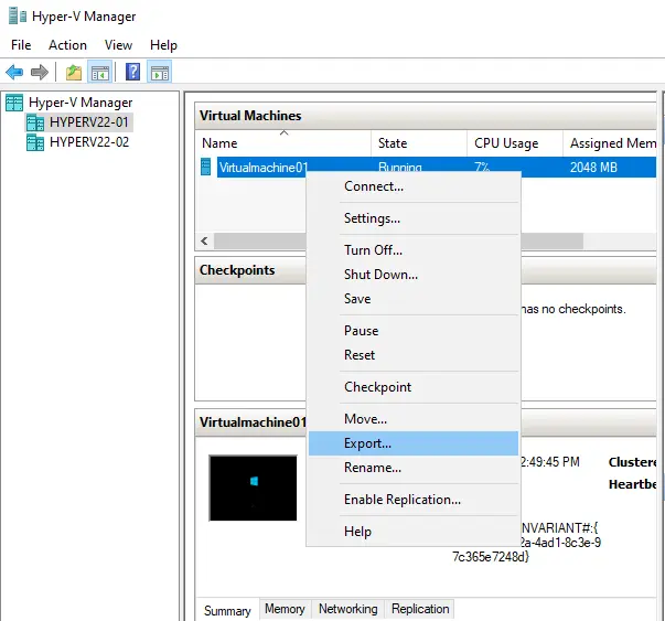 export and import Hyper-V VMs