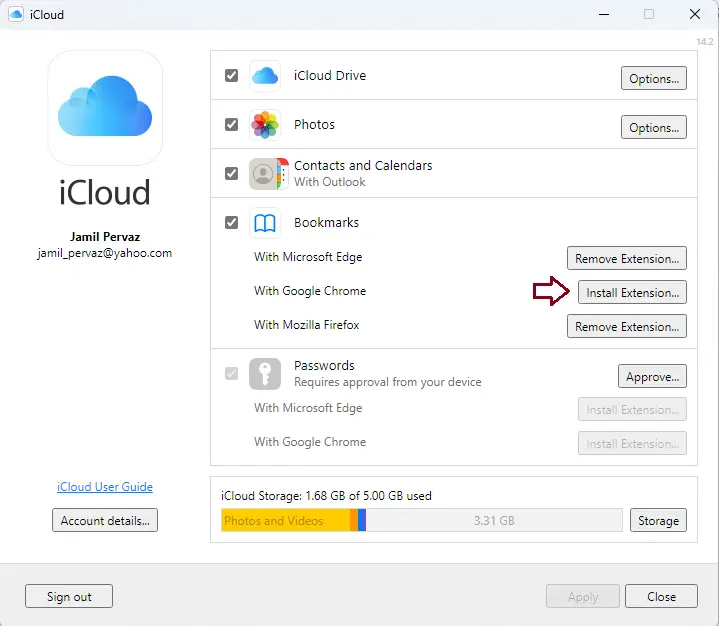 iCloud install extension