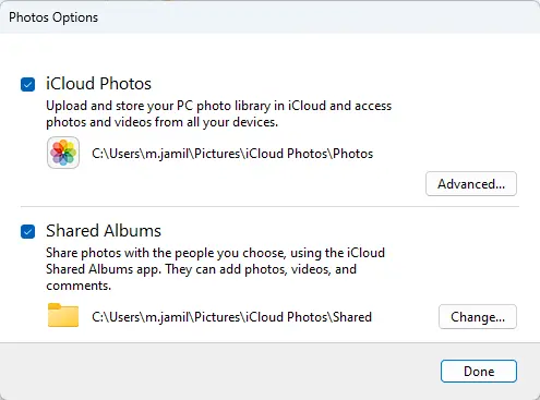 iCloud photos options