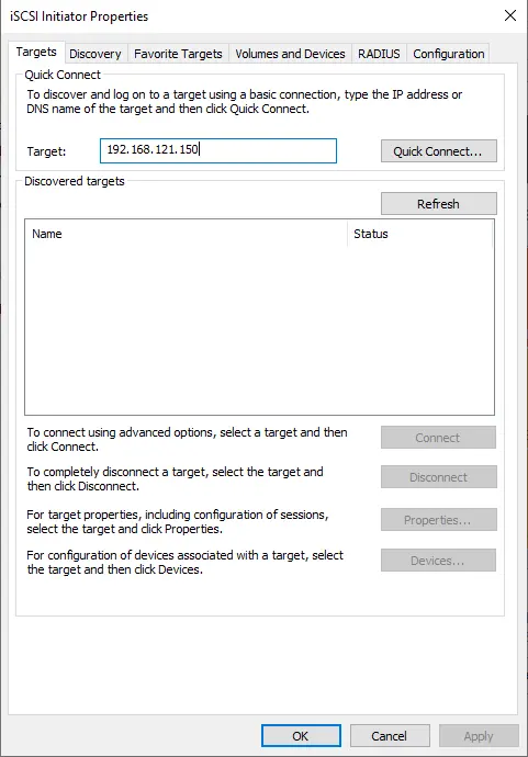 iSCSI initiator properties