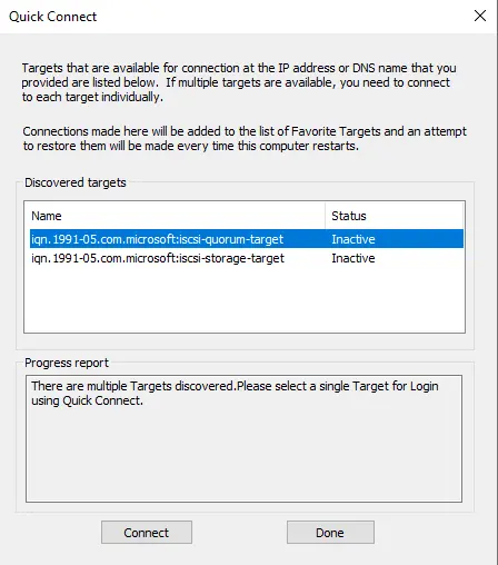 iSCSI target quick connect