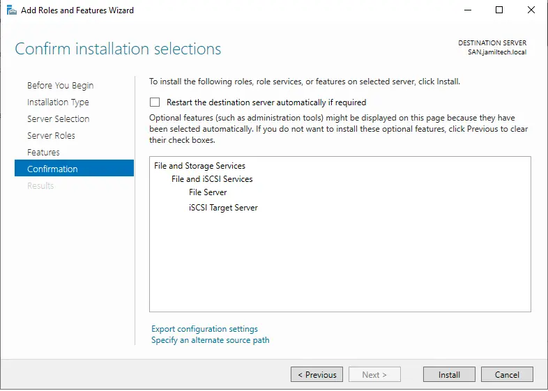 iSCSI target server confirmation