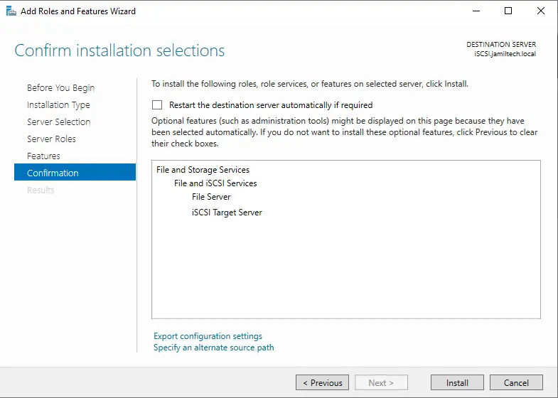 iSCSI target server confirmation