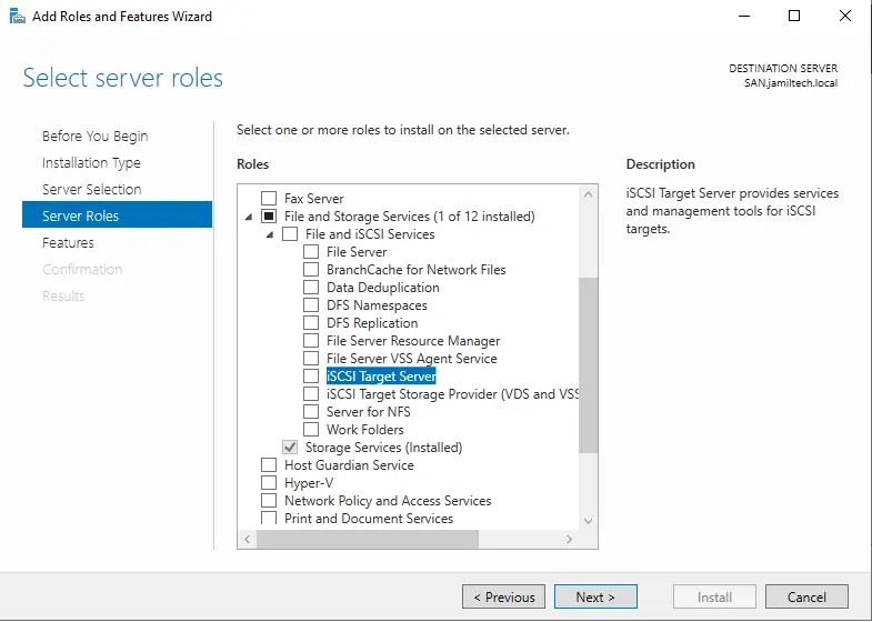 iSCSI target server features