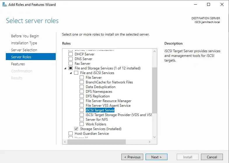 iSCSI target server features