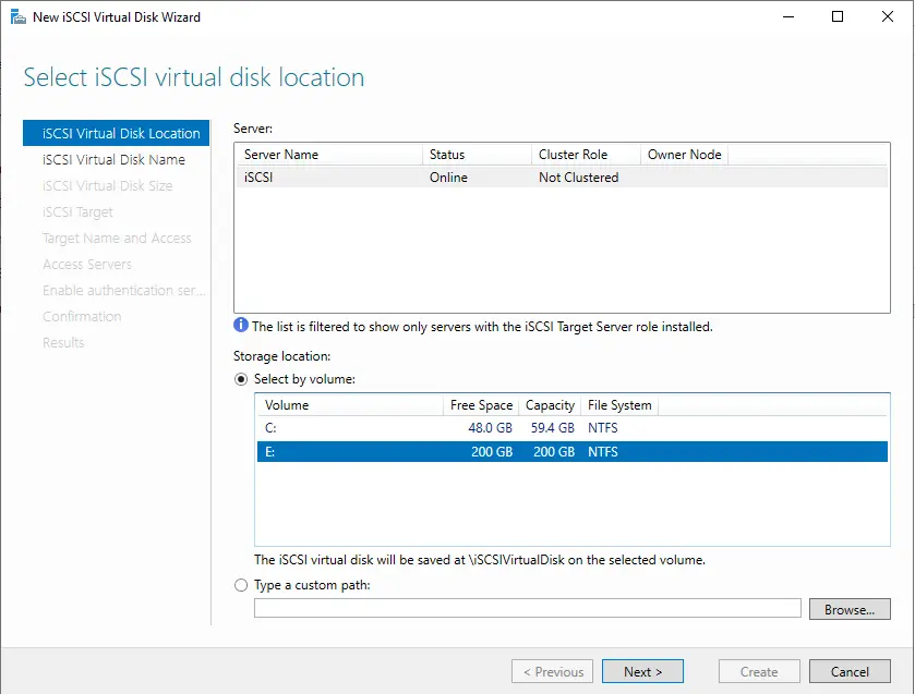 iSCSI virtual disk location