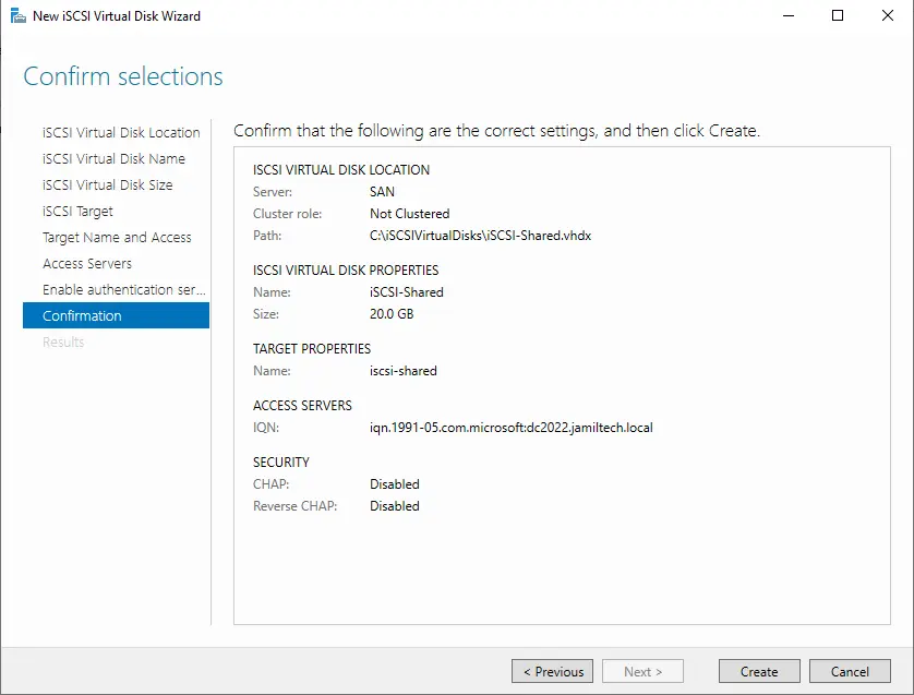 iSCSI virtual disks confirmation