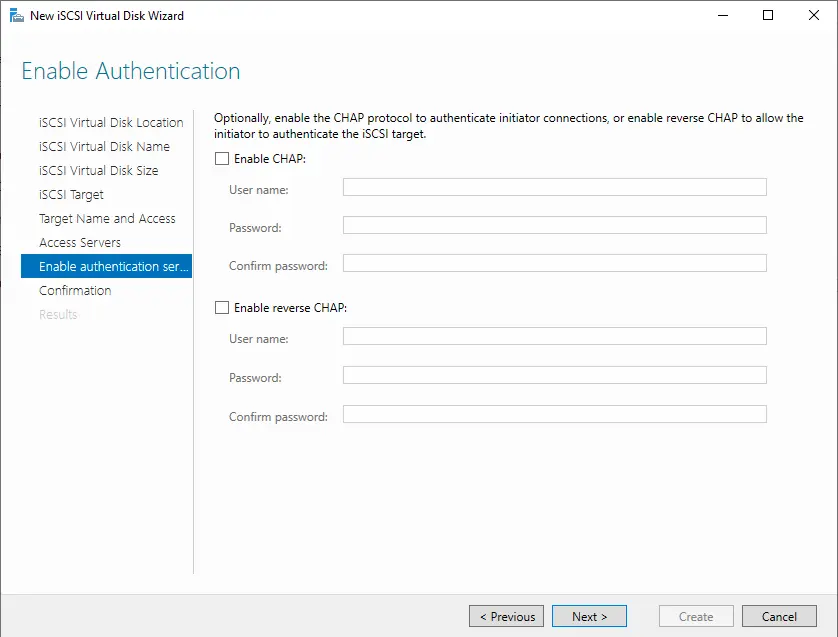 iSCSI virtual disks enable authentication