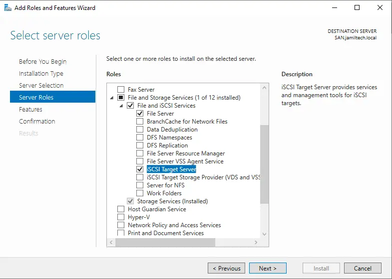 install and configure iSCSI Target