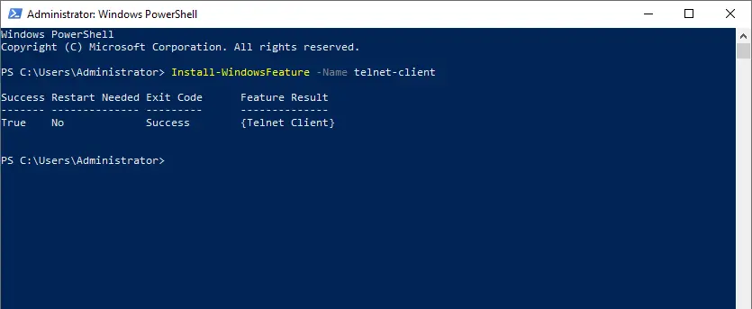 install telnet client powershell