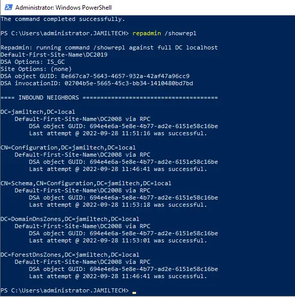 repadmin /showrepl powershell