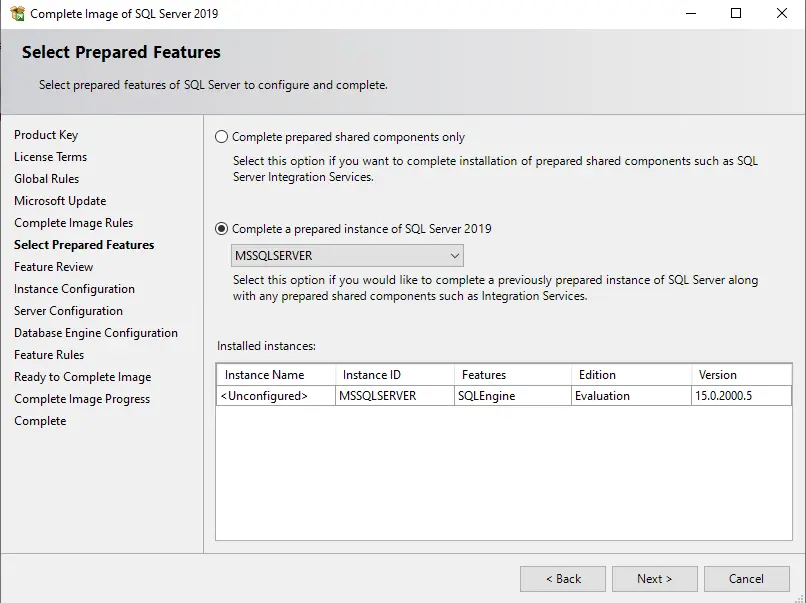 select prepared feature SQL