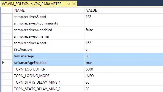 vCenter SQL dbo.vpx_parameter