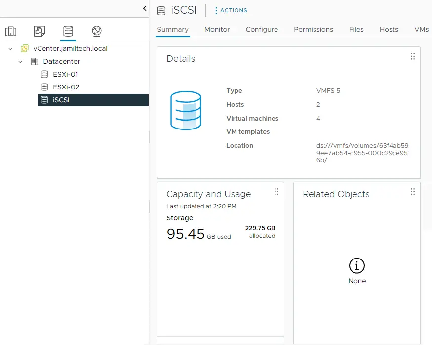 vCenter datastores