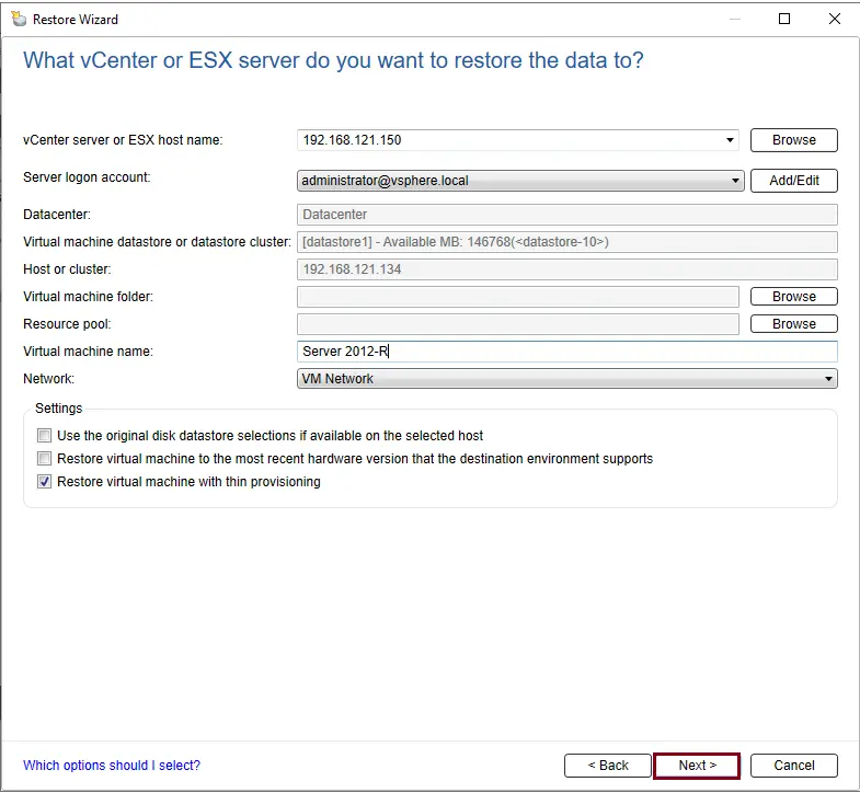 vCenter or ESX server Backup Exec