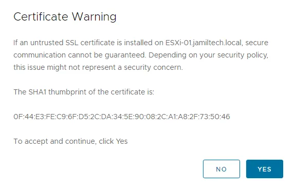 vCenter server certification warning