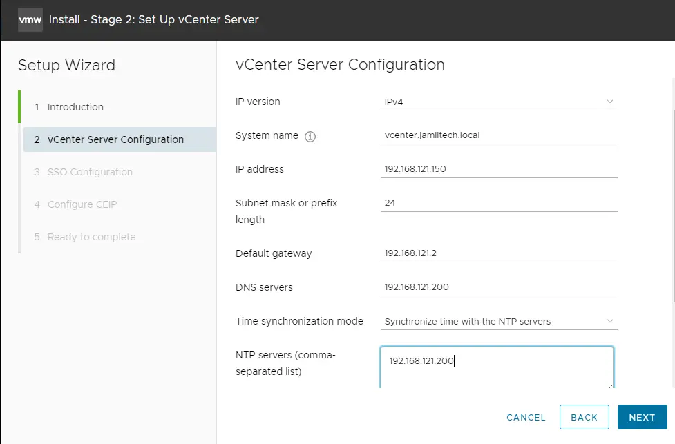 vCenter server configuration