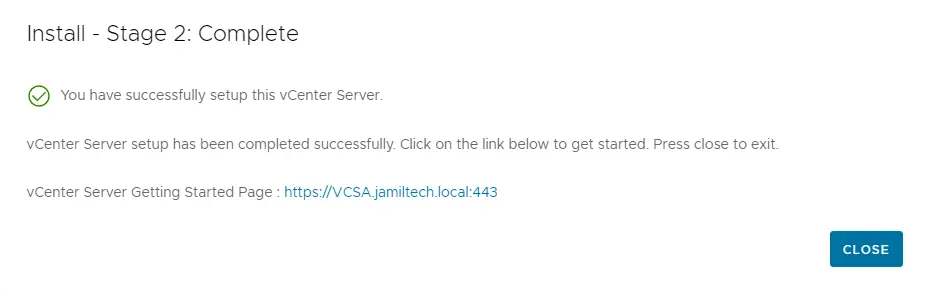 vCenter server setup completed
