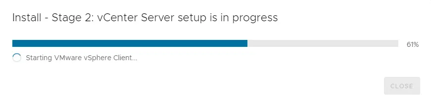 vCenter server setup in progress