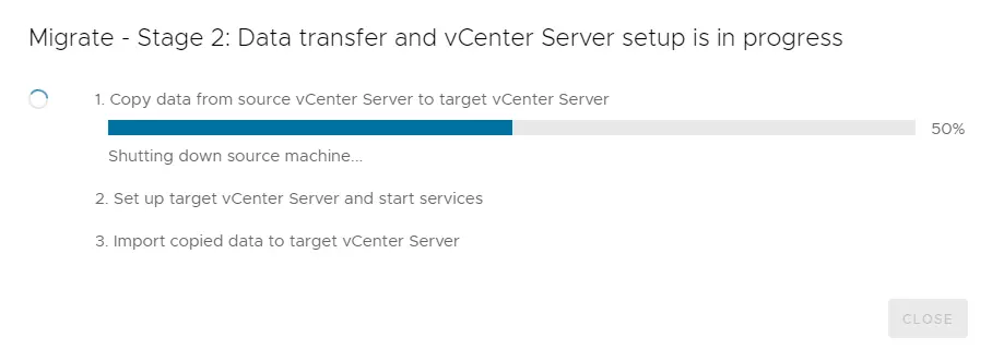 vCenter server setup progress