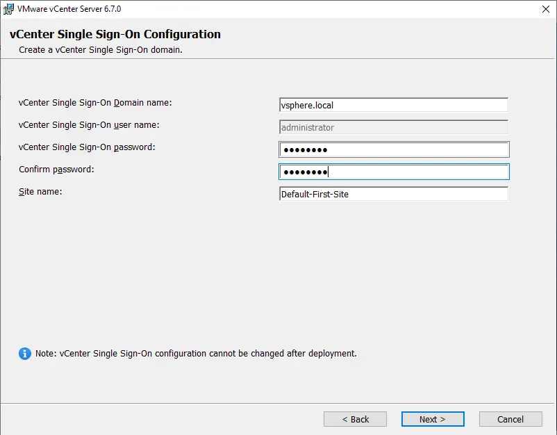 vCenter single sign on configuration