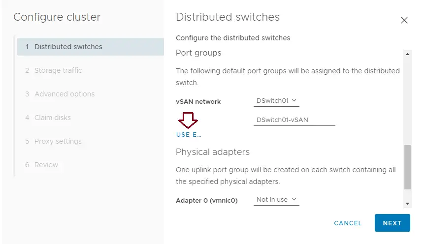 vSAN use existing port group