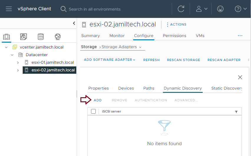 vSphere add storage target