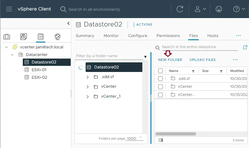 vSphere client Datastores