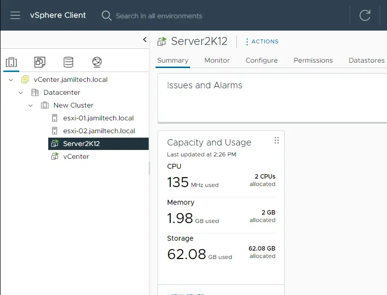 vSphere client VM summary