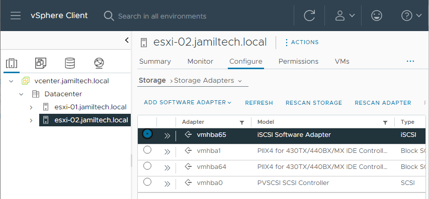 vSphere client add storage adapters