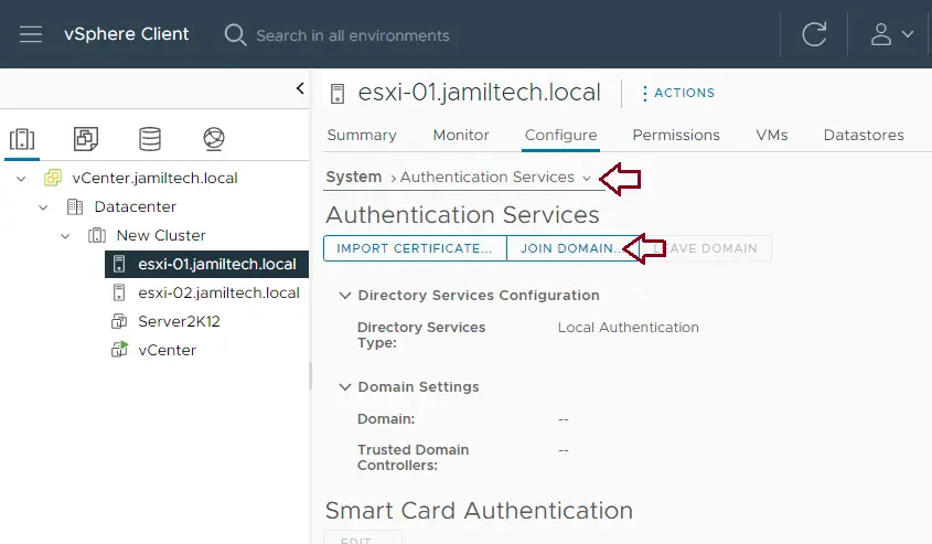 vSphere client authentication services