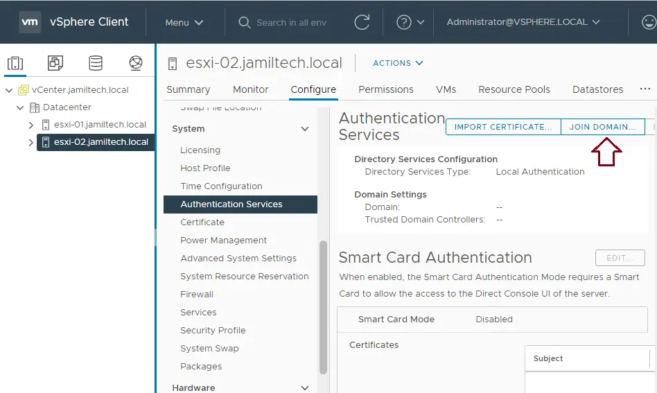 vSphere client authentication services