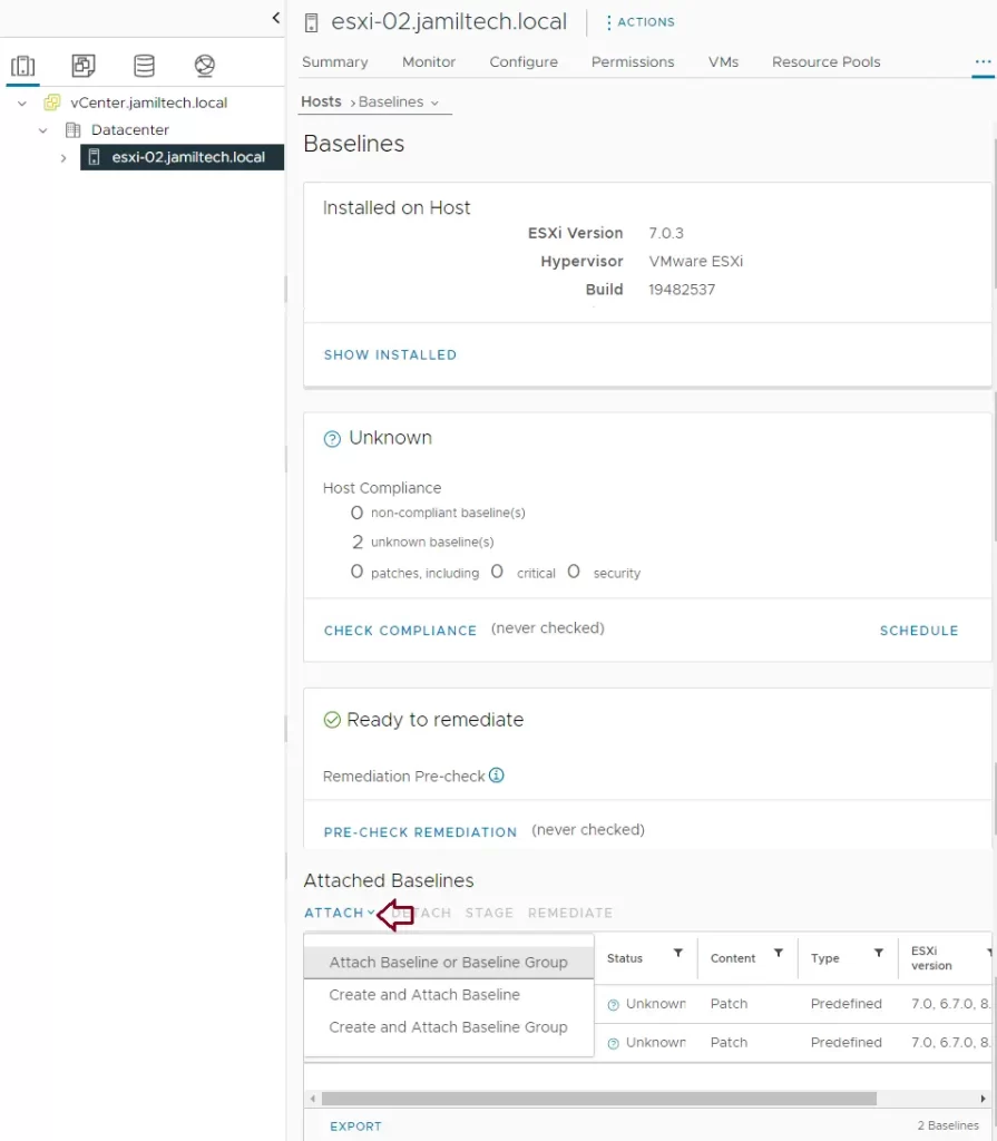 vSphere client baseline