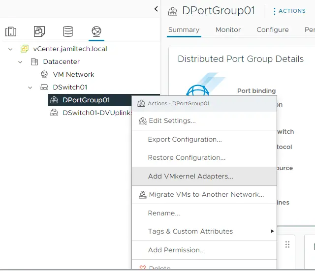 vSphere client distributed switch